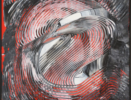 ACRILICO GRAFFIATO rosso-nero-bianco su pannello, 2016, 70×50 cm